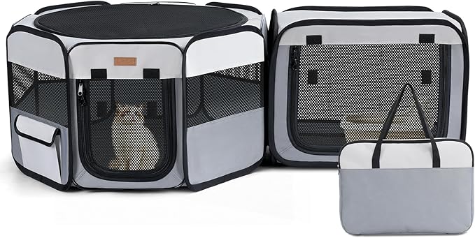 Lekereise Portable Cat Playpen, 61" × 19" Cat Playpen, 2-in-1 Dog Playpen Indoor Outdoor for Cats, Puppies and Small Pets, Independently Usable, with a Carry Bag