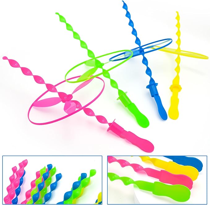40 Pcs Large Flying Helicopter Toy Flying Disc Plastic Propeller Spinner Bamboo Dragonfly Flyer Saucers with Launchers Kids Party Favors Gifts