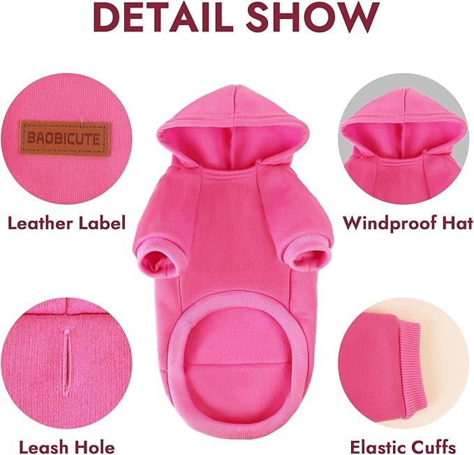 2 Pack Dog Hoodie Warm Hood Dog Sweater Cold Weather Small Dogs Sweatshirt Comfort Pet Clothes for Small Medium Dogs with Pockets (Rose+Pink, L (Back: 13.78",Chest: 18.9", 8.8-12.8lbs))