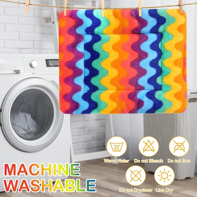 Haull 4 Pcs Waterproof Guinea Pig Bedding Guinea Pig Bed Plush Cage Liners Soft Rabbit Dog Crate Pad Cat Mat Reversible Cozy Animal Pee Pad Hamster Bunny Mat Accessory(Rainbow,13 x 10 Inch)