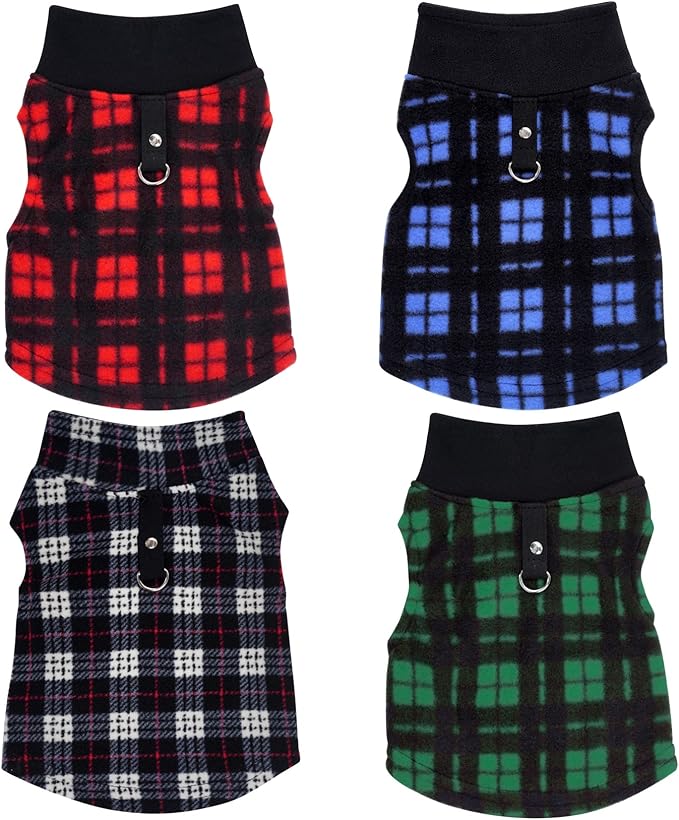 Rbenxia Buffalo Plaid Dog Sweaters - Soft Fleece Vest with Leash Ring - Warm Jacket for Small Puppy & Cat Pets (XXX-Large)