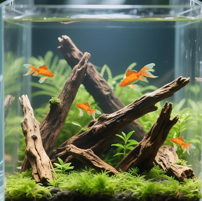 Natural Aquarium Driftwood for Fish Tank & Reptile Terrarium Decor – 4 Pcs Assorted Natural Wood Branches 4-8 Inch, Aquarium Decorations for Shrimp, Betta, Lizards