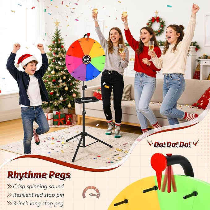 GADFISH Spinning Prize Wheel, Ajustable 37"-65" Height Spin Doodle Game Spinner, Storable Prize Wheel Spinner with Stand, Wheel of Fortune Game, 14 Slots (18")