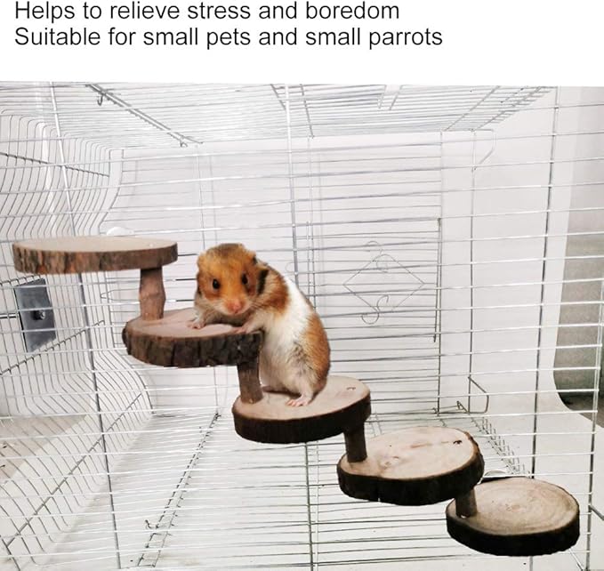 Tiiyee Wooden Hamster Ladder, Bird Parrot Ladder Perch Wood Climbing Bridge Parakeet Cage Toy Ramps Exercise Stands Activity Platform Playground Accessories for Small Animals Gerbil Mice Mouse Rat