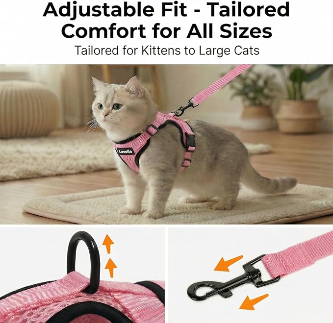 Luxelle 2 Pack Escape-Proof Cat Harness and Leash Set for Walking – Adjustable No Pull Soft Vest with Easy-Wear Buckle, Reflective Straps, Breathable Mesh – Outdoor Travel Harness for Cats & Kittens