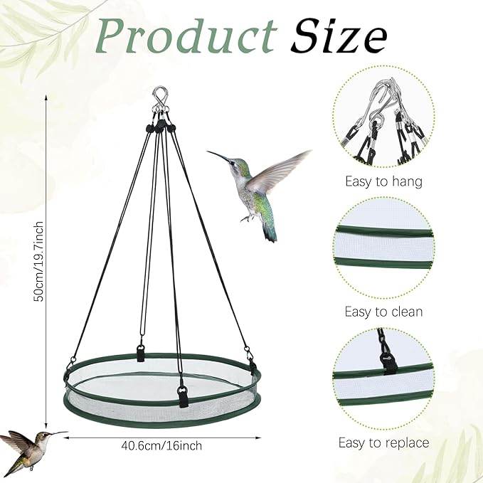 FoldTier 1 Pieces Universal Wild Bird Seed Catcher Hanging Hoop Platform Bird Seed Catcher Tray for Hummingbird Feeders Bee Feeder Outdoor Garden Accessories (16 Inch)