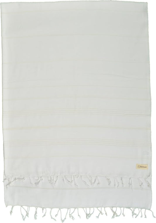 Bersuse Towels Anatolia XL Beach Blanket Throw Blanket Turkish Towel 100% Cotton Extra-Large Quick-Dry Lightweight Premium Peshtemal Towel - 61x82 Inches, White