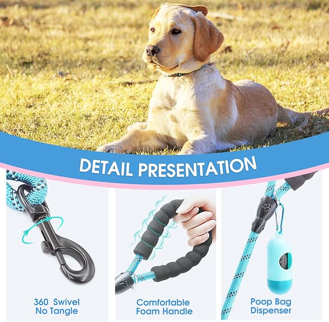 BAAPET 2/4/5/6 FT Dog Leash with Comfortable Padded Handle and Highly Reflective Threads for Small Medium and Large Dogs (6FT-1/2'', Blue)
