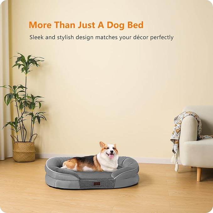 Dwanton Orthopedic Dog Bed for Medium Dogs with Gel Memory Foam, Waterproof Dog Sofa, Washable Pet Bed with Four Sided Bolster Cushion, Removable Cover & Non-Slip Bottom, 36", Medium Gray