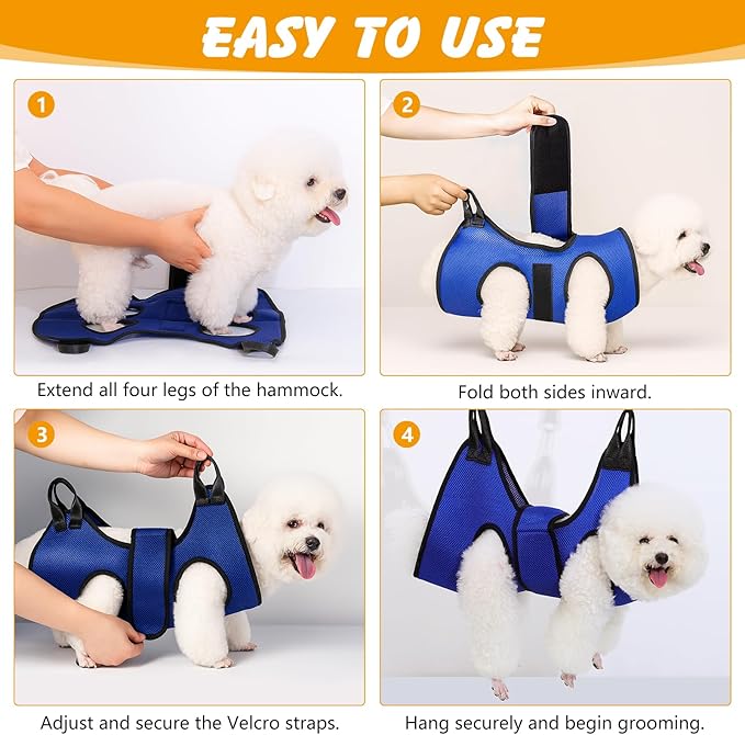 ondware Dog Grooming Hammock for Nail Trimming, Pet Grooming Sling Harness Kit, Safe Dog Restraint Hammock for Cats and Small Dogs, Home Grooming Supplies