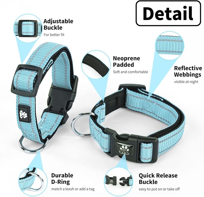 NESTROAD Dog Collar and Leash Set,Reflective Dog Collars with Quick Release Buckle,Adjustable Nylon Pet Collar for Small Medium Large Dogs(Small,Blue)