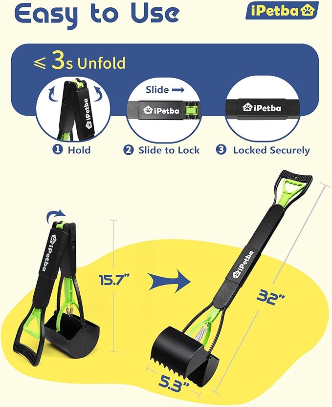 32 inch Pooper Scooper for Large Dogs – Heavy Duty Long Handle Dog Poop Scooper for Yard, No Bending Save Back, Ease of Pickup for Grass Gravel Concrete