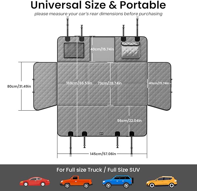 Back Seat Extender for Dogs 57 * 28.7 in, Upgraded Sofa Leather Dog Car Seat Cover for Back Seat, Foldable in the Car, Hard PVC Panels Bottom Support to 330 lbs, Full Coverage for Full Size Truck/SUV