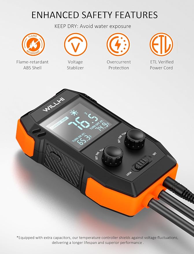 WH2408 Temperature Controller 10A 1200W, Digital Thermostat Controlled Outlet Plug Switch for Reptile Terrarium Greenhouse Homebrew Aquarium Seedling Mat, Heating or Cooling Mode (Pack of 2)