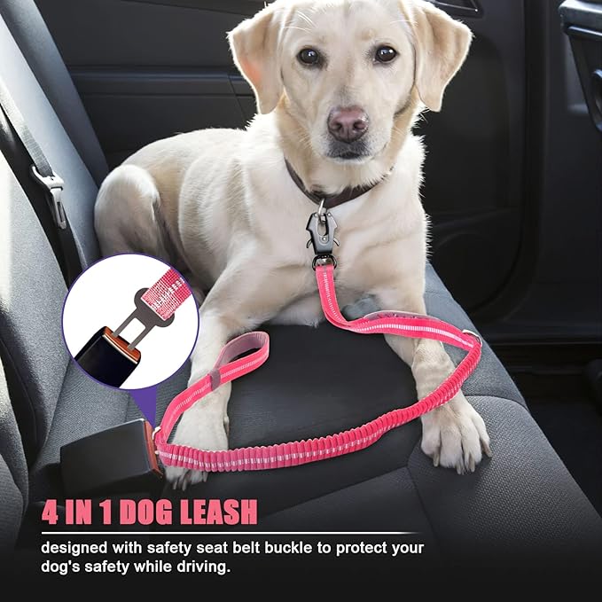 Raipult Tactical Strong Bungee Dog Leash, Pink Shock Absorbing Dog Leash with Traffic&Padded Handles, Military K9 Working Lead with Car Seatbelt for Medium Large Dogs up to 150lbs