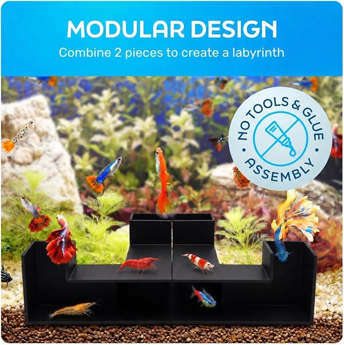 Aquarium Underground Tunnel 5", Dual-Entrance Fish Tank Cave & Aquarium Cave with Clear Viewing Window, ABS Shrimp Hideout, Substrate Buried Decor for Betta, Loaches, Corydoras, Black