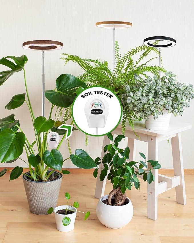 Plant Grow Light, LED Growing Light Full Spectrum for Indoor Plants, Paired with a Soil Tester,Height Adjustable, Automatic Timer, 5V Low Safe Voltage,Idea for Large Plant Light