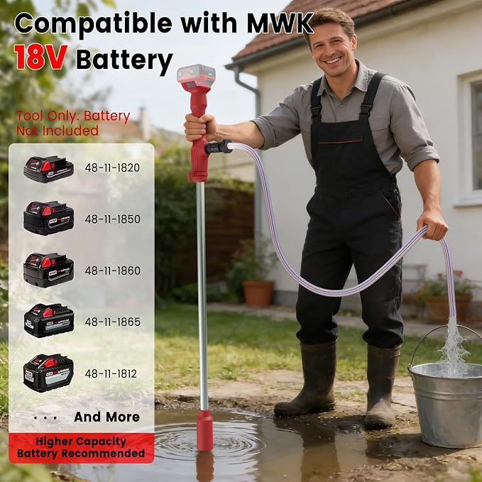 Cordless Stick Water Transfer Pump Compatible with Mil-waukee 18V Battery | Tool Only, 720 GPH Portable Electric Water Pump, Sump Pump, 160W Brushless Utility Water Pump for Pool, Garden, Pond and Boat