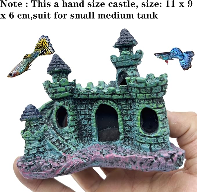 Small Aquarium Castle Decor , Mini Cute Fish Tank Castle Ornaments , Little Fish Fish Larvaes Shelter Shrimp Hide Caves Hideout for Small Medium Fish Tank Crab Shrimp Betta Cichlid Tank Decor (Blue)