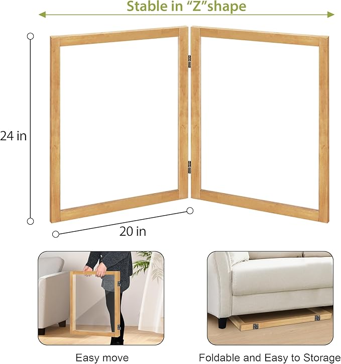 LZRS Clear Dog Gate for Indoor Use - Transparent Pet Fence with Solid Hardwood and Plastic Board, Stylish & Durable freestanding Pet Gate for Doorways, Stairs and Hallways-2 Panel Natural