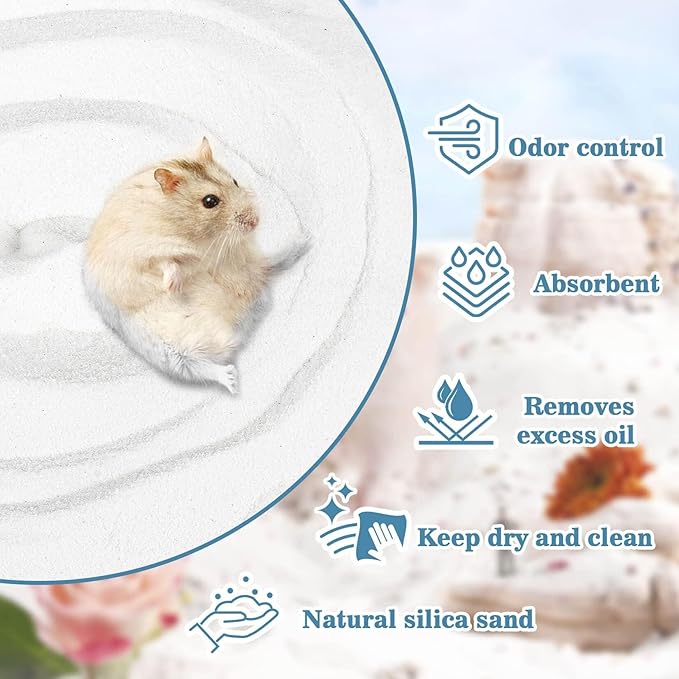 Sukh 14 OZ Hamster Sand Bath - Whit Fine Sand Hamster Bedding Reptile Silica Sand Gerbil Hideout for Hamster Squirrel Guinea Pig Rabbit Chinchillas Gerbil Syrian Mice Small Animals Small Pets