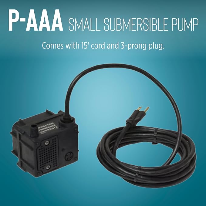 Little Giant P-AAA 115V, 120 GPH Small Submersible Pump, 15' Cord