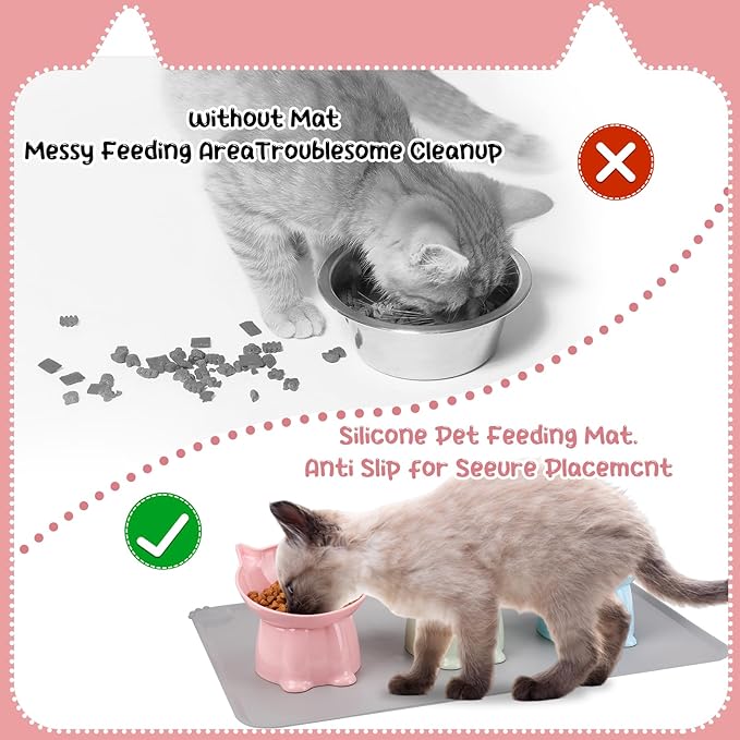 3 Pcs Elevated Cat Bowls 15°Raised Cat Food Bowl with Silicone Mat Whisker Friendly Anti Vomiting Cats Dishes Pet Food and Water Bowls for Indoor Cats Kittens