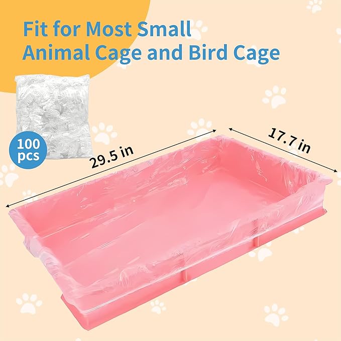 Disposable Cage Liner Bags (100-Pack) – 19'' X 11'' Clear Plastic Rabbit Cage Liners, Leak-Proof Toilet Film for Bunny, Guinea Pig, Hamster, Hedgehog & Small Animals – Universal Crate Tray Covers for