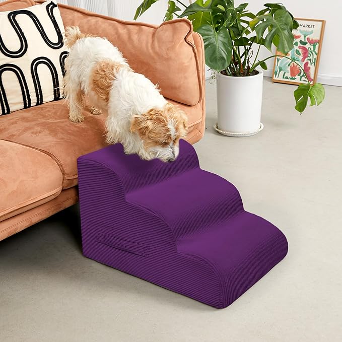 Mesa Lemon Dog Steps for Small Dogs, 4-Step Dog Ramp and Stairs for High Beds and Sofa, Non-Slip Pet Stairs Removable and Easy to Clean Cover, Purple