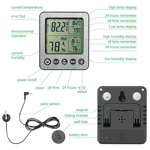 2 Pack zz20 Digital Fridge Thermometer with Extra Sensor, Indoor Hygrometer - Max/Min Temp & Humidity, Black