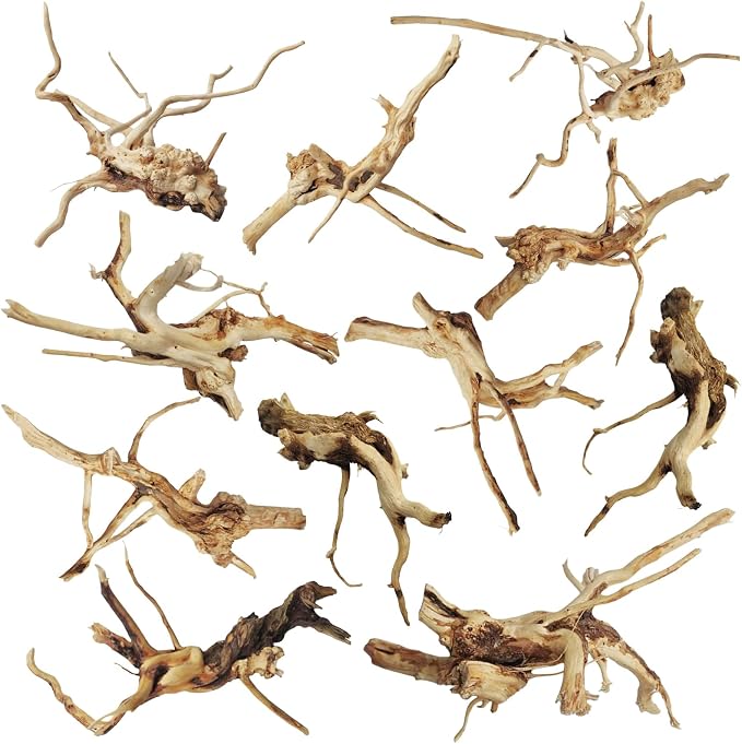 kathson Aquarium Driftwood Reptile Branches Wood Natural Spiderwood Driftwood for Aquarium 5-6" 11 Pcs Terrarium Ornament Trunk Fish Tank Log Habitat Decoration Tree Stump Decor Assorted Sizes Wood
