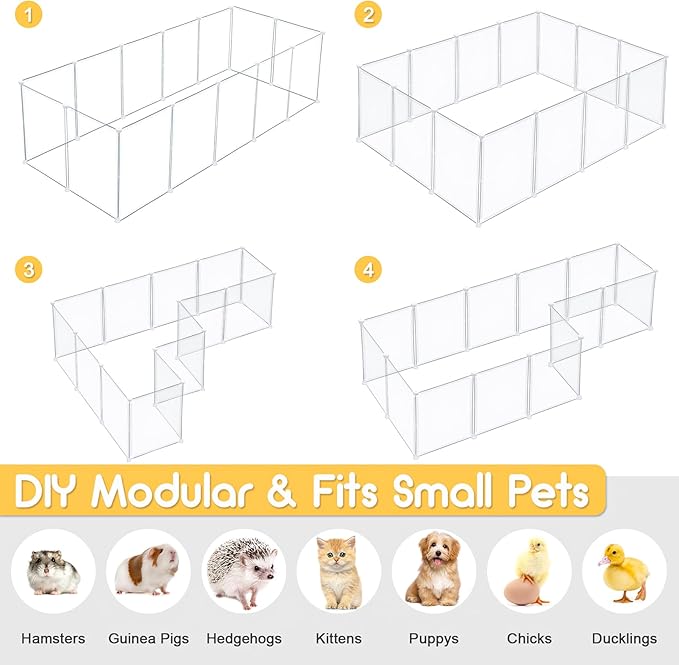 Indoor Puppy Playpen | Durable, Waterproof Pet Play Pen for Kittens, Rabbits, Guinea Pigs - DIY Easy Assembly, Safe & Secure, 17 X 12 Inch, 28 Panels