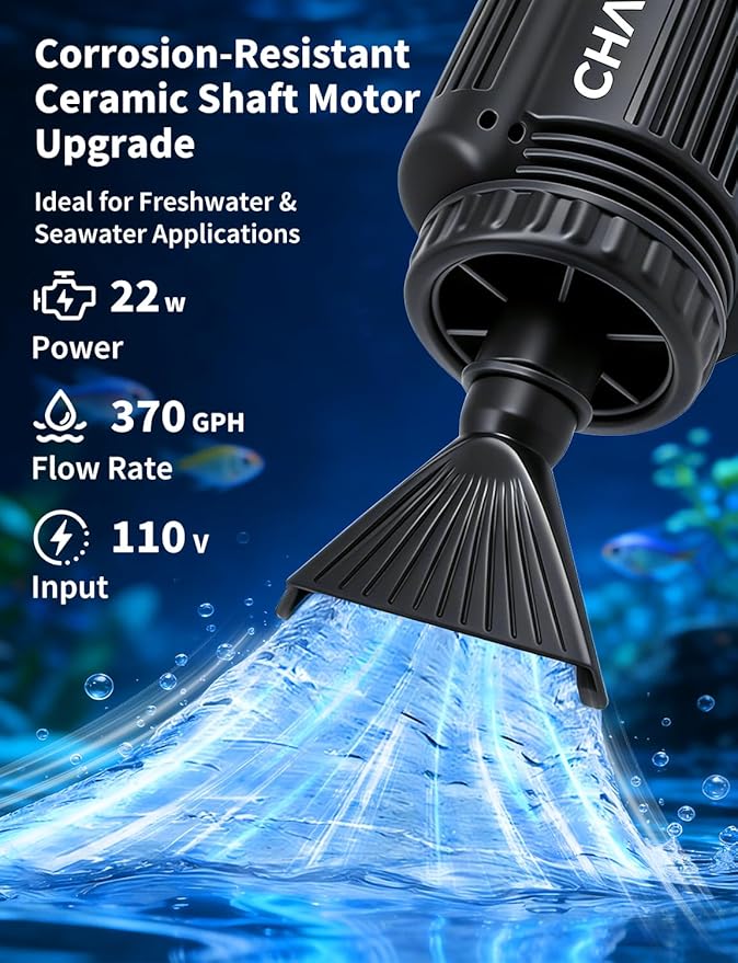 Gravel Vacuum for Aquarium, 6 in 1 Fish Tank Cleaner Tool Kit Electric Vacuum Gravel Cleaner for Aquarium Automatic Water Change, Wash Sand, Water Circulation,With Filter Cup, Hose Clamp (370GPH 22W)