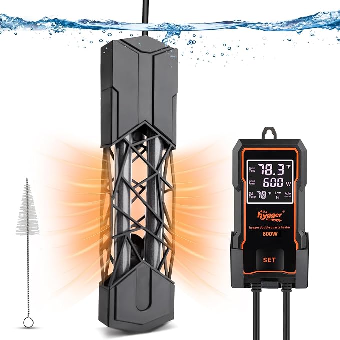 hygger Submersible Aquarium Heater More Efficient Fish Tank Heater with Adjustable Temperature Control, Auto Off & Overheat Protection for Saltwater Freshwater (600W)