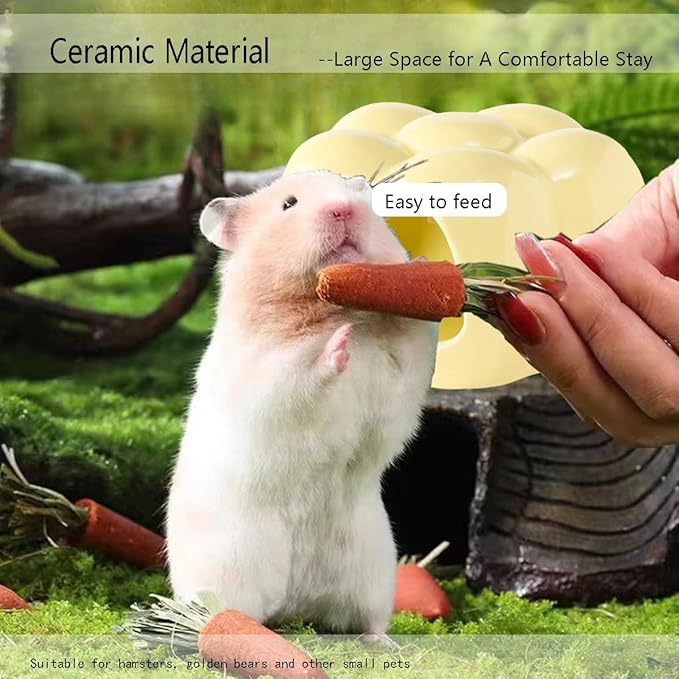 Ceramic Hamster Hideout, Cute Sunflower Shaped Hamster House - Washable Ceramic Guinea Pig Bedding, Guinea Pig Hideout Mini Hut Small Animal Hideout Cave Cage Accessories