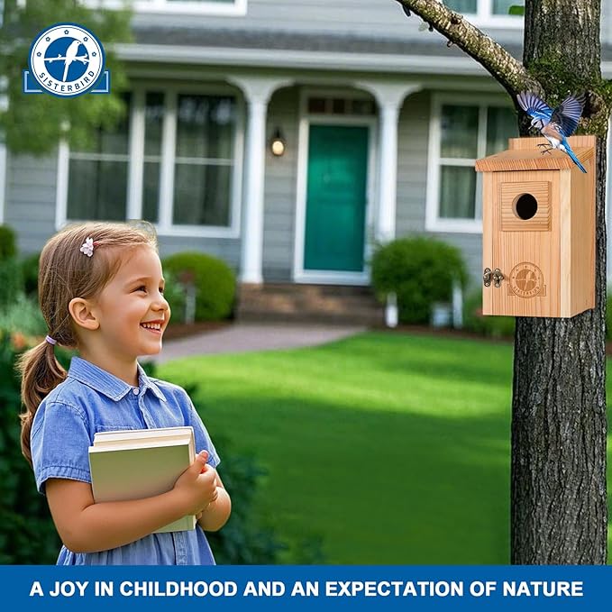 SISTERBIRD Bluebird Houses for Outside, Blue Bird Houses for Outdoors, Premium Bird House, Pack of 2 Bluebird House, Wooden Birdhouses Kits for Adults for Durable Yard Decor