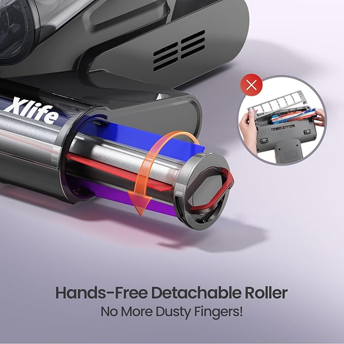Xlife Mattress Vacuum, Bed Vacuum Cleaner with 2 Roller Brushes for Pet Hair, 253.7nm UV-C Light, 140F° Heating, 550W 16KPA Suction, HEPA Filter Couch Vauum for Bed, Sofa, Pillow, Baby Crib (Corded
