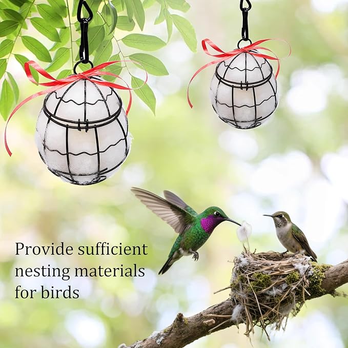 Bird Nesting Material Holder Hummingbird Nesters Natural Wool for Wild Birds Nesting Station Bird Watching Gifts for Patio Garden Outdoor