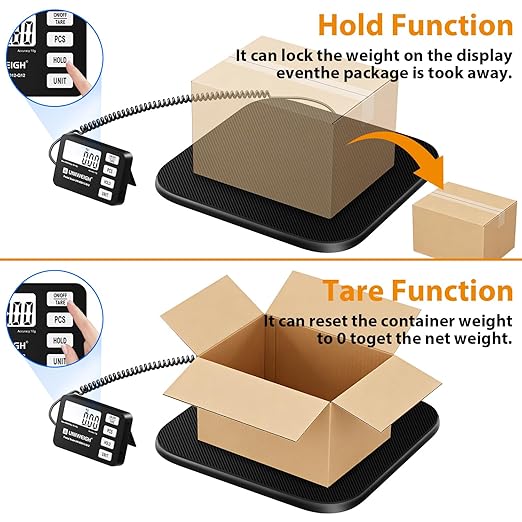 GRAM PRES Shipping Scale 440 lbs/10g Digital Postal Scale with LCD Display, Hold/Tare/Pcs Functions for Packages/Luggage/Post Office/Dog, Battery & USB Cable Included