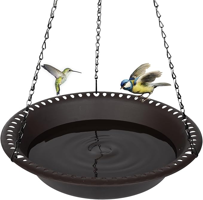 OVZILKI 12 inch BirdBath Bowl Only with Rust-Proof Black Chains, Bird Baths for Outdoors Heavy Duty, Hanging Bird Bath Hanging Bird-Feeder for Garden Backyard Decor (Brown 1 Pack)