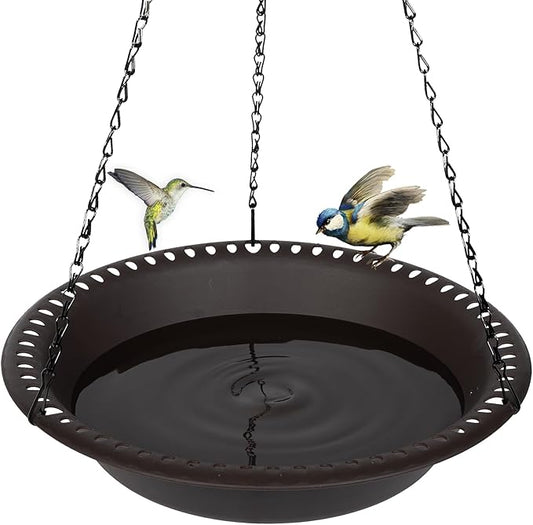 OVZILKI 12 inch BirdBath Bowl Only with Rust-Proof Black Chains, Bird Baths for Outdoors Heavy Duty, Hanging Bird Bath Hanging Bird-Feeder for Garden Backyard Decor (Brown 1 Pack)