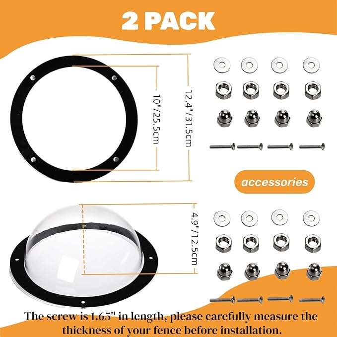 Goaste 2 Pack Dog Fence Window, 12.4 Inch Clear Pet Dome, Durable Plastic Pet Peek Windows Playground, Doggie Fence Safe Domes, Pets Supply for Dog Cat Horse, 12.4 x 4.9 Inch