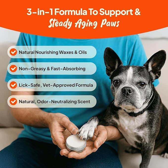 3-in-1 Paw Balm for Dogs - Protects & Improves Natural Dog Foot Pad Traction, Lick-Safe Moisturizer & Soother, Fast-Absorbing Paw Wax w/Non-Greasy Formula & Natural Ingredients - 1.69oz