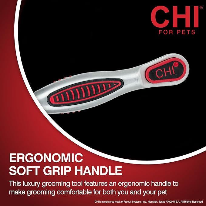 CHI for Dogs Double-Sided Shedding Rake and Blade, 2-in-1 Grooming Tool for Dematting, Deshedding, and Undercoat Removal, Ionic Technology, Ergonomic Soft Grip Handle, All Coat Types, Red
