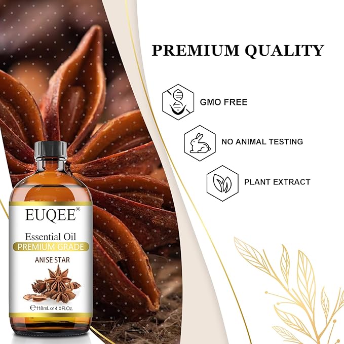 EUQEE Anise Star Essential Oil 4oz / 118ML Large Capacity Anise Star Essential Oil Pure & Premium Essential Oil with Glass Dropper for Candle Soap Making, Diffusers