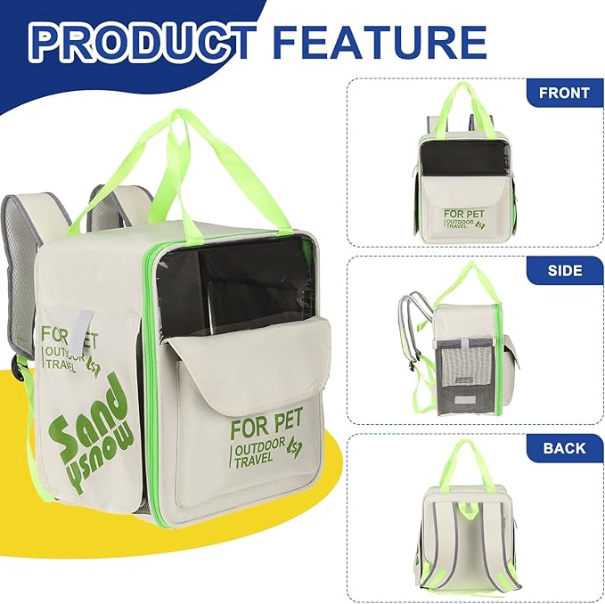 Pet Backpack Carrier, Portable and Ventilated, Oxford Cloth, Dogs Cats and Small Animals Travel Bag 13.39" Up to 16.5 Lbs, (Beige), Intended for Hiking/Camping/Traveling