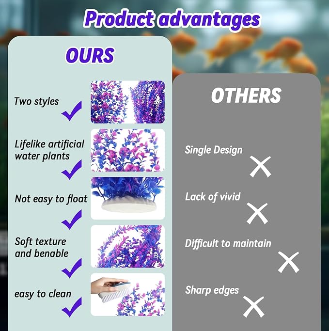 kathson Pack of 2 Tall Aquarium Plants,23 Inches Extra Large Plastic Seaweed Artificial Green Water Plants Safe Bendable Underwater Tall Fish Tank Decorations for Freshwater and Saltwater (Purple)