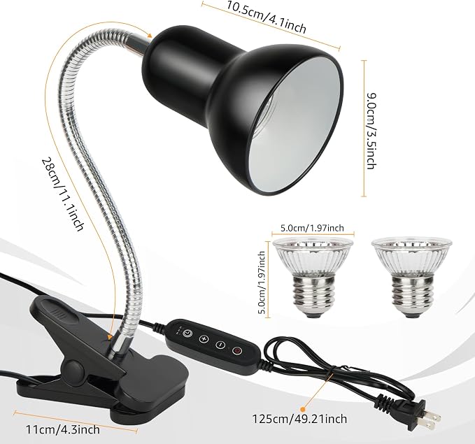Reptile Heat Lamps, UVA/UVB Turtle Heat Lamp,Turtle Aquarium Light Bulbs, Heating Lamps with Cycle Timer, 360° Rotatable Heat Lamp for Lizard Turtle Snake Aquarium Aquatic Plants,2 Heat Bulbs 110V