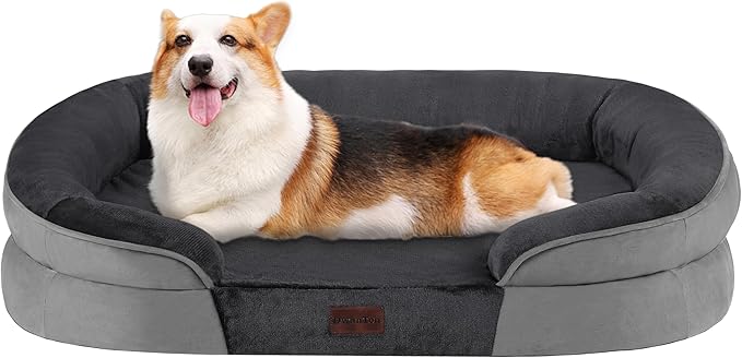 Dwanton Orthopedic Dog Bed for Medium Dogs with Gel Memory Foam, Waterproof Dog Sofa, Washable Pet Bed with Four Sided Bolster Cushion, Removable Cover & Non-Slip Bottom, 36", Dark Gray