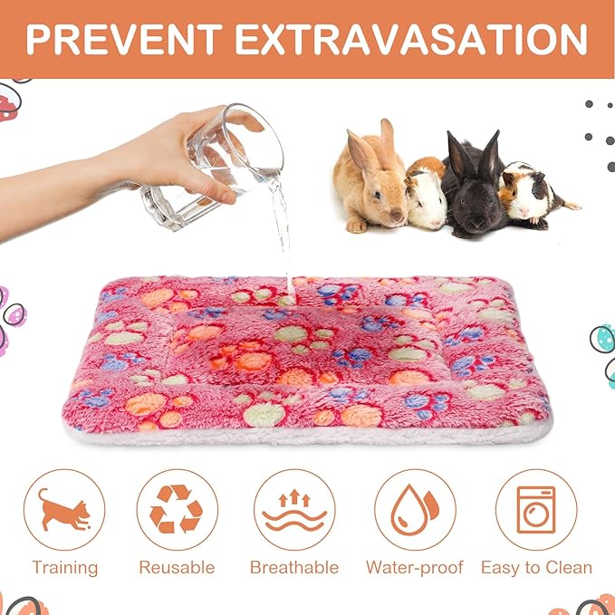 Haull 4 Pcs Waterproof Guinea Pig Bedding Guinea Pig Bed Plush Cage Liners Soft Rabbit Dog Crate Pad Cat Mat Reversible Cozy Animal Pee Pad Hamster Bunny Mat Accessory(Paw,13 x 18.5 Inch)